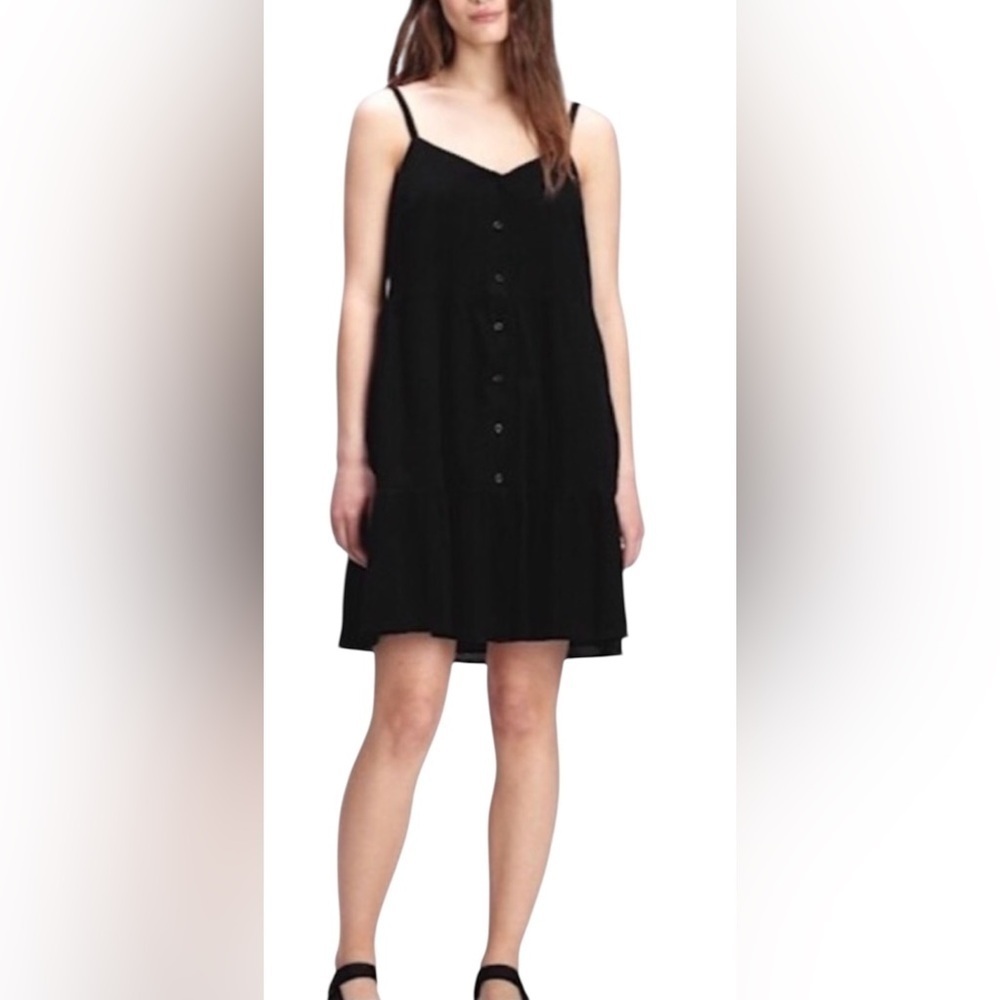 GAP Button Front Tiered Shift Dress Black 100%Cotton Prairie Festival Women Sz L